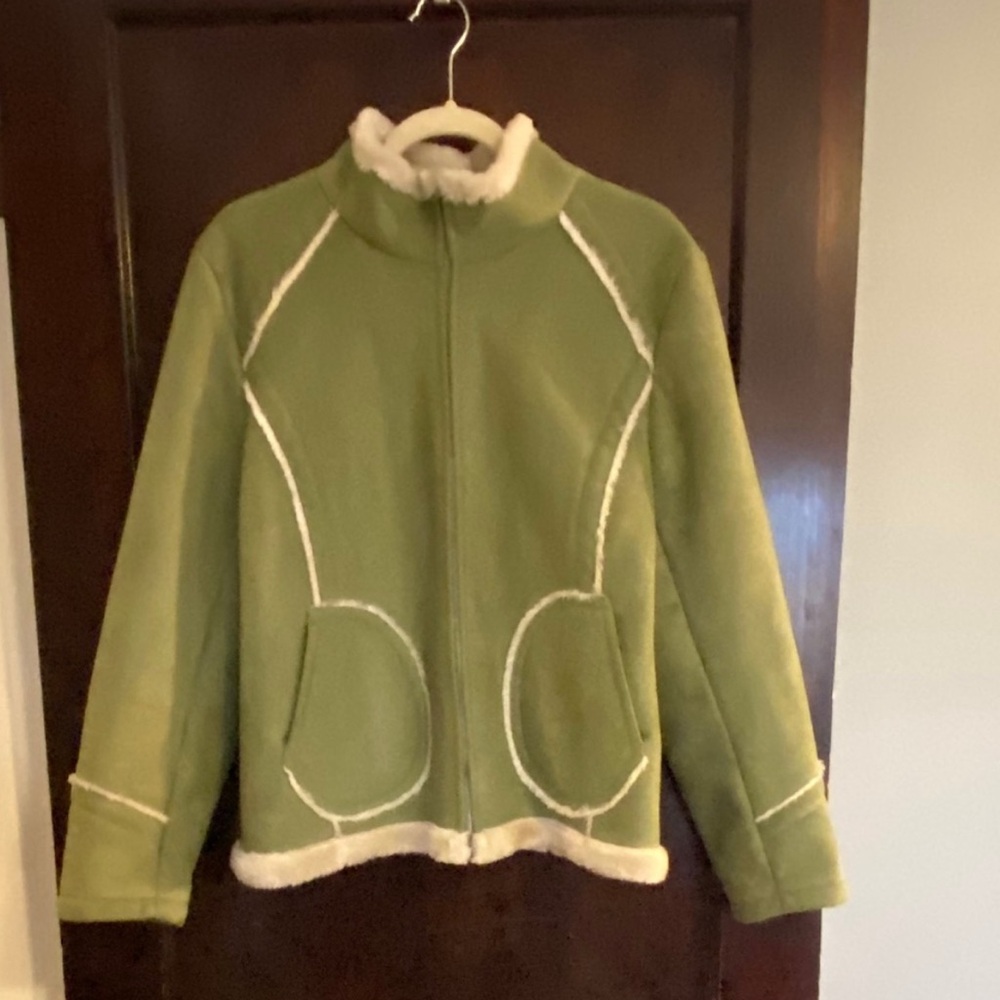 ESPRIT sage green faux suede coat